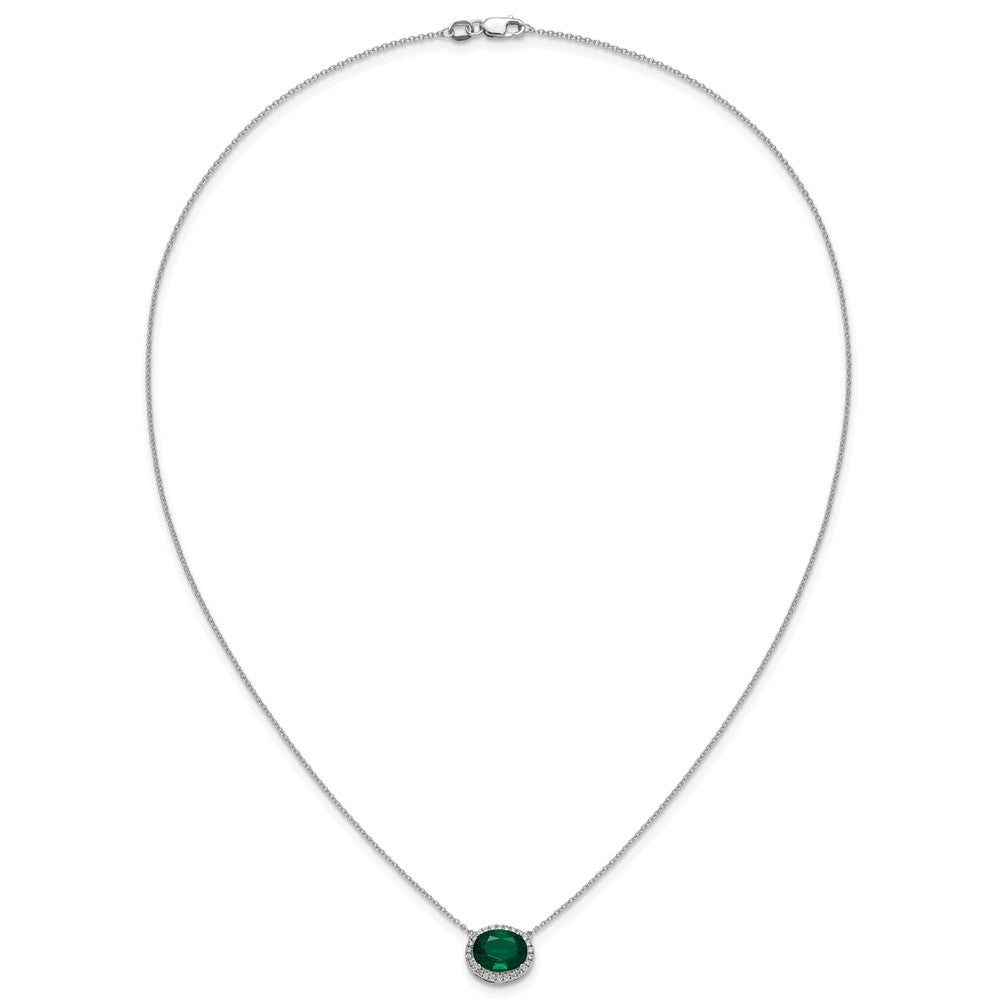 Oval Created Gemstone and Diamond Halo Necklaces
