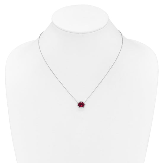 Oval Created Gemstone and Diamond Halo Necklaces