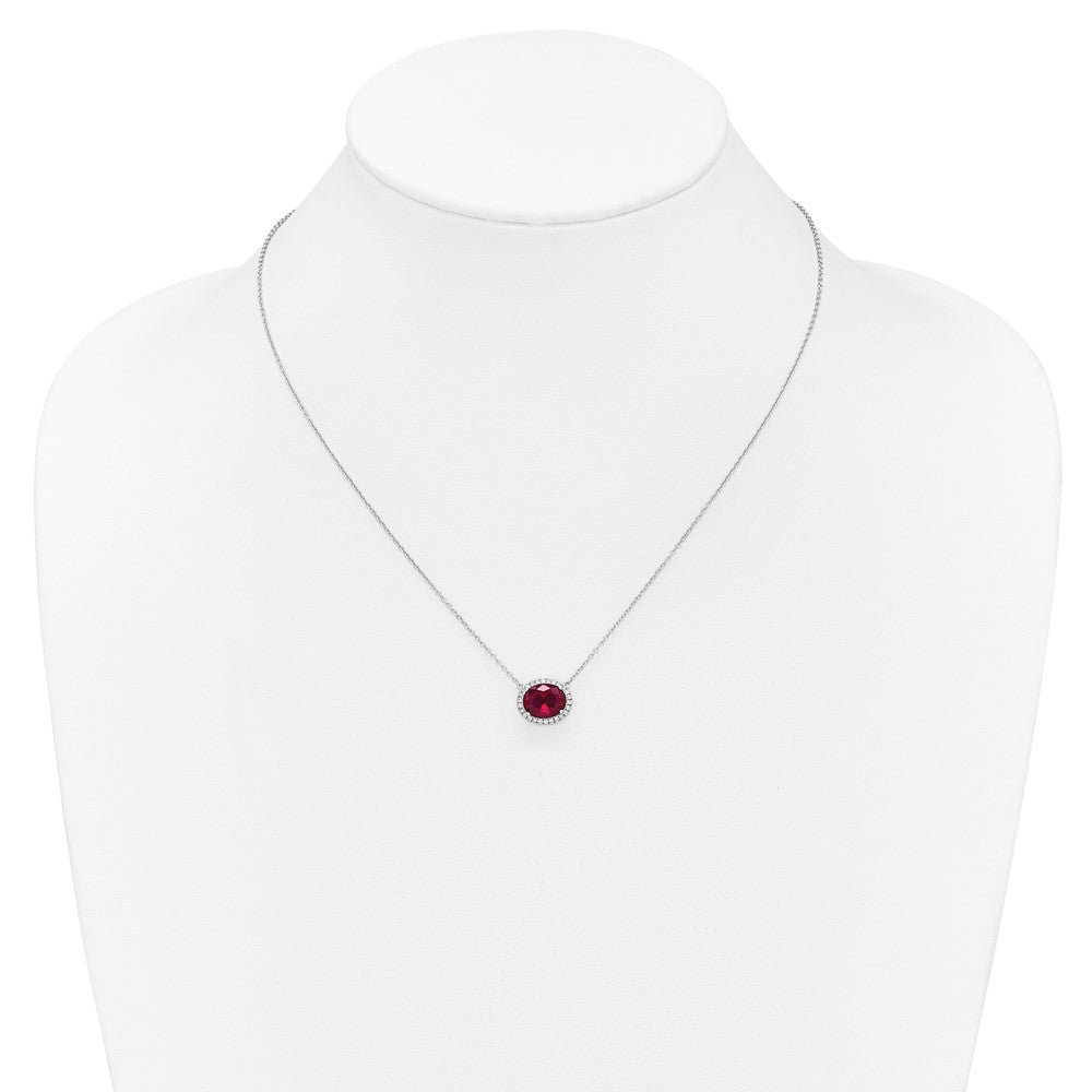 Oval Created Gemstone and Diamond Halo Necklaces
