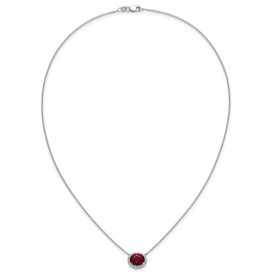 Oval Created Gemstone and Diamond Halo Necklaces