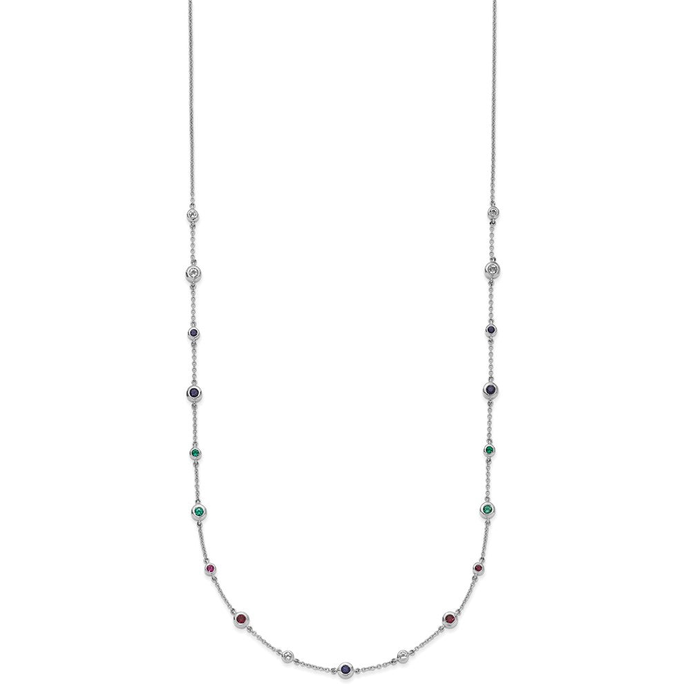 14k White Gold Ruby/Sapphire/Emerald/White Topaz 18 inch Station Necklace