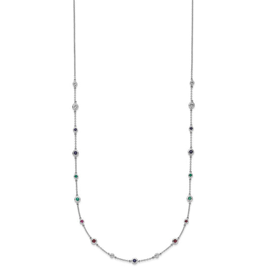 14k White Gold Ruby/Sapphire/Emerald/White Topaz 18 inch Station Necklace