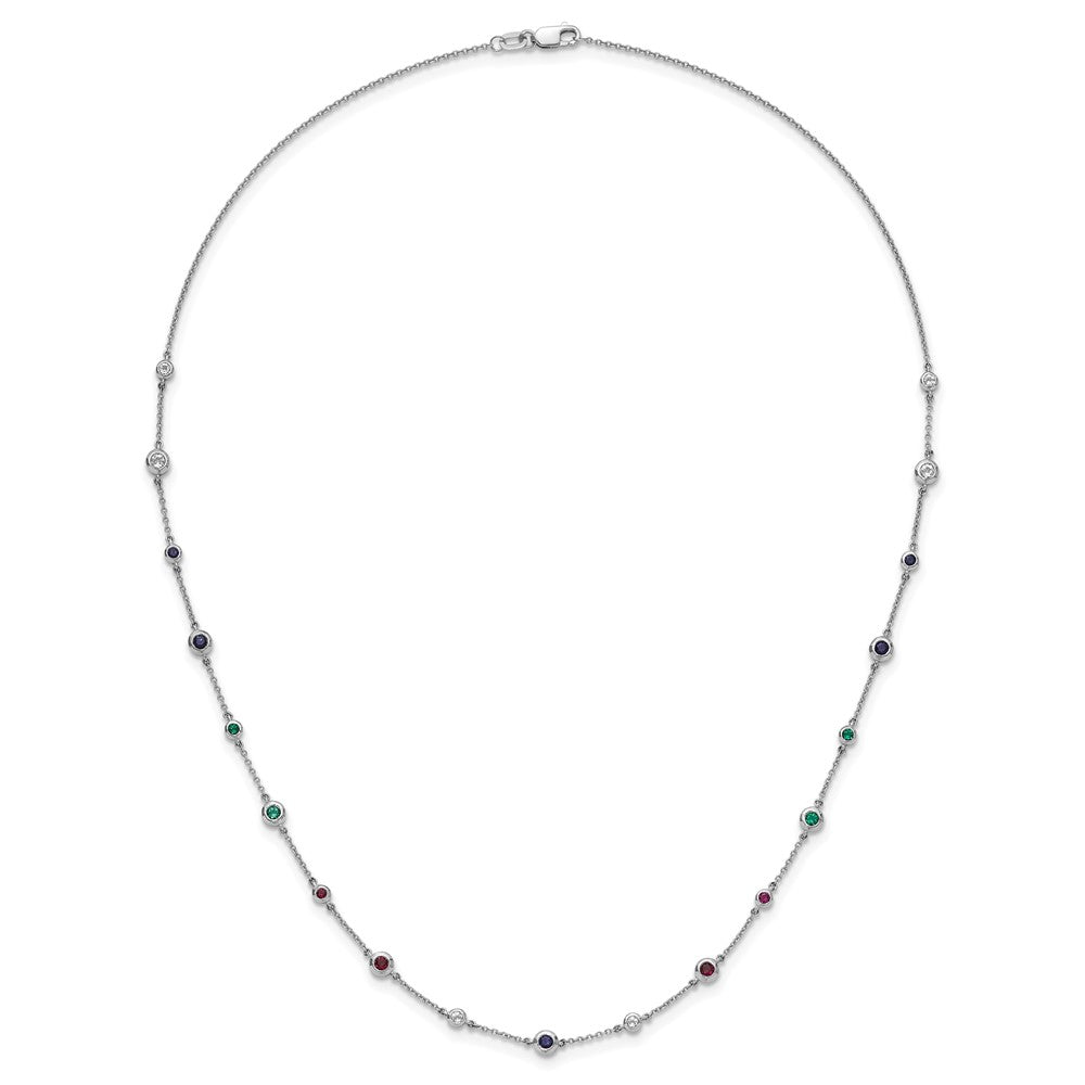 14k White Gold Ruby/Sapphire/Emerald/White Topaz 18 inch Station Necklace