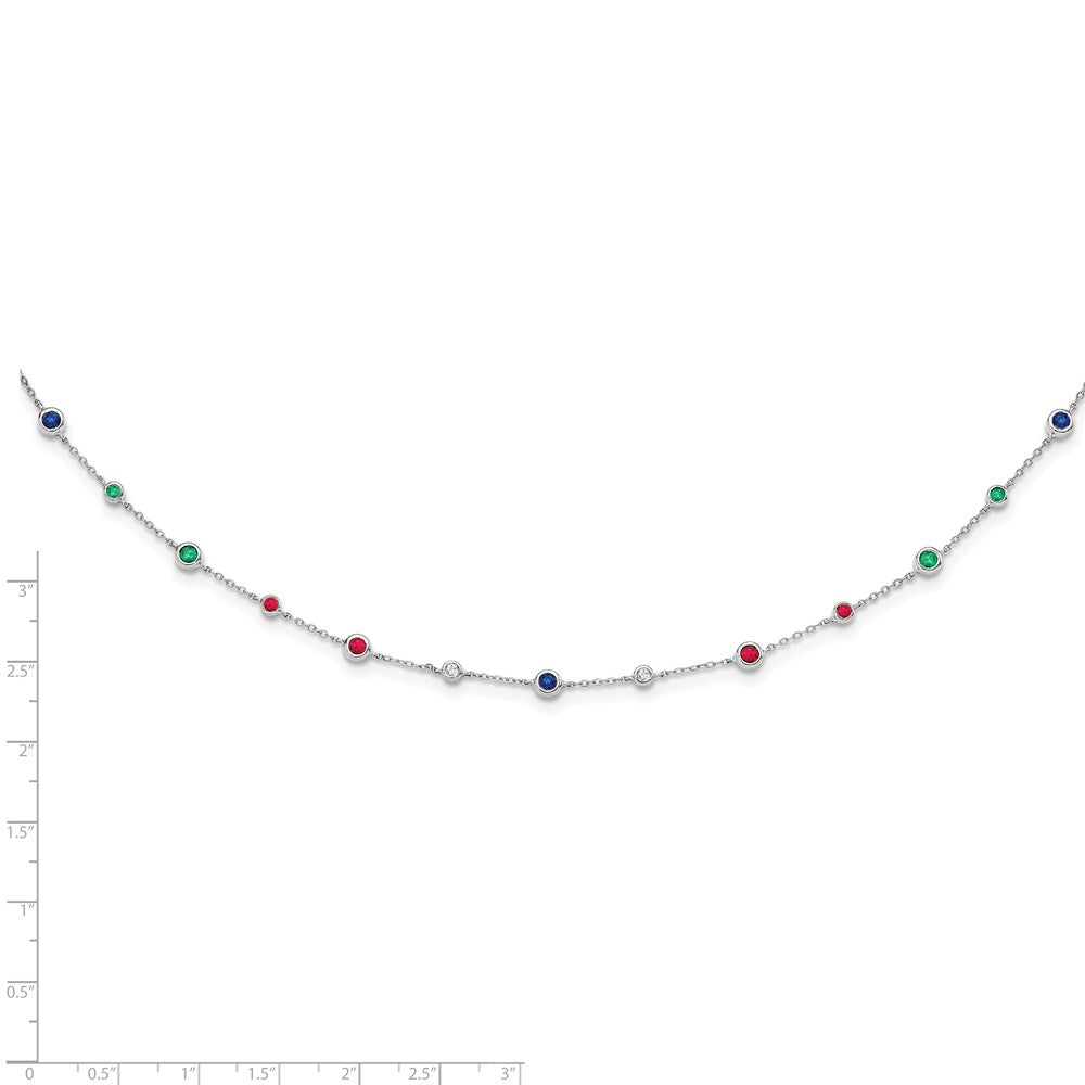 14k White Gold Ruby/Sapphire/Emerald/White Topaz 18 inch Station Necklace