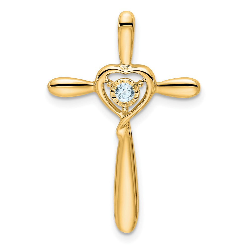 14k March/Aquamarine Cross with Heart Chain Slide