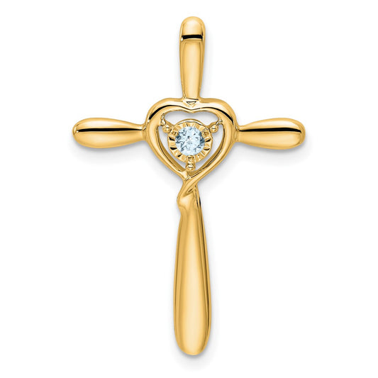 14k March/Aquamarine Cross with Heart Chain Slide