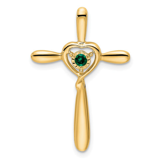 14k May/Lab Created Emerald Cross with Heart Chain Slide