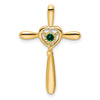 14k May/Lab Created Emerald Cross with Heart Chain Slide
