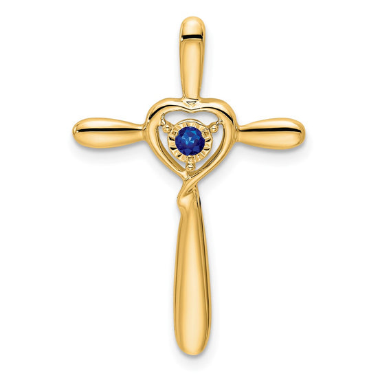 14k September/Lab Created Sapphire Cross with Heart Chain Slide