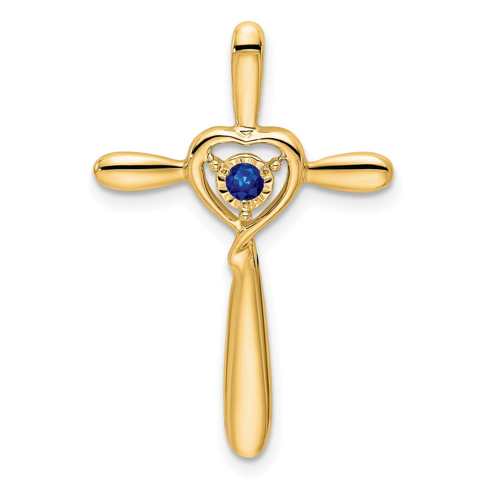 14k September/Lab Created Sapphire Cross with Heart Chain Slide
