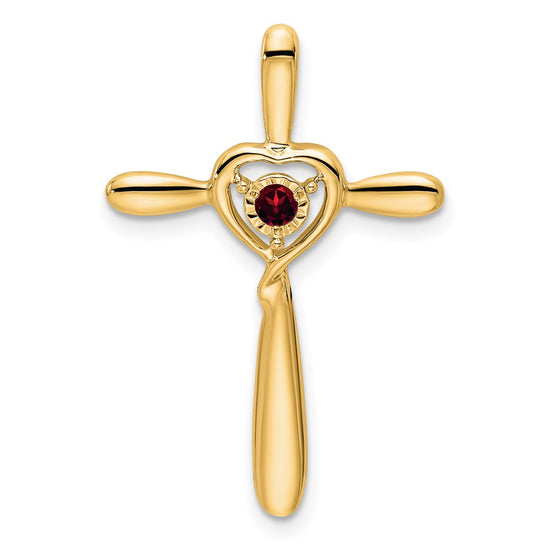 14k January/Garnet Cross with Heart Chain Slide