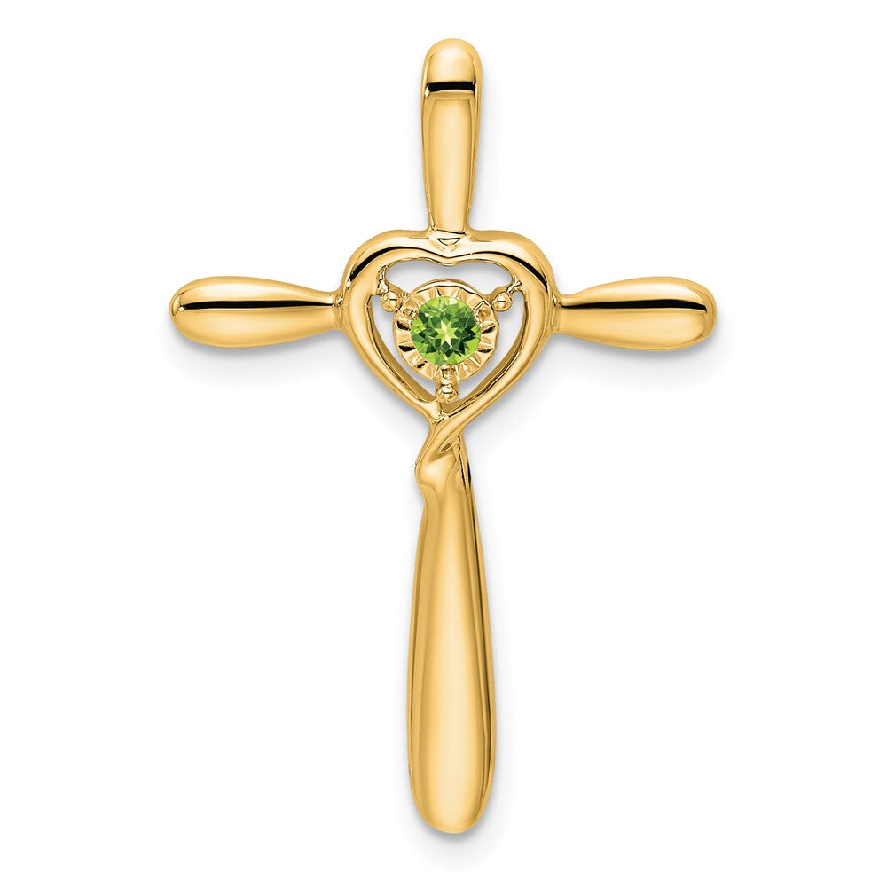14k August/Peridot Cross with Heart Chain Slide