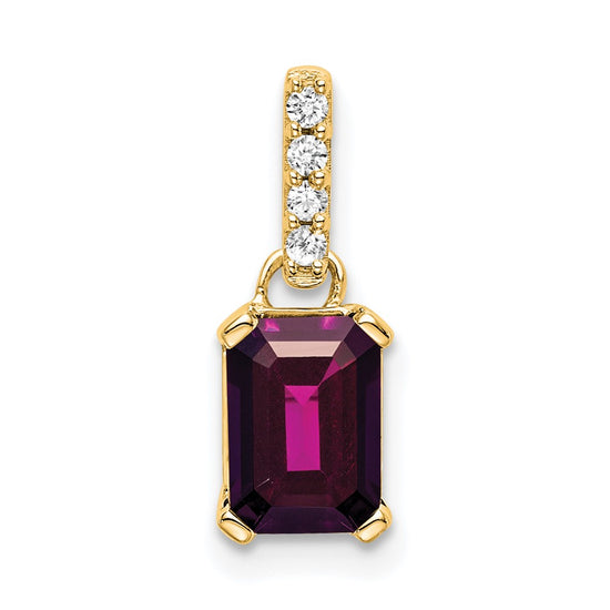 14k 7x5 Emerald-cut June/Rhodolite Garnet and Diamond Pendant