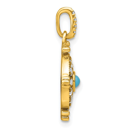 14k Turquoise and White Topaz Pendant