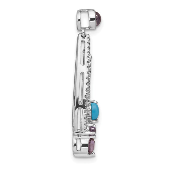 14k White Gold Turquoise/Amethyst/White Topaz Teardrop Pendant