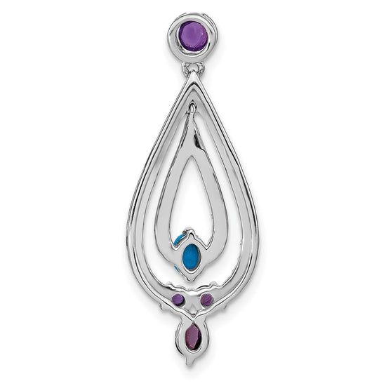 14k White Gold Turquoise/Amethyst/White Topaz Teardrop Pendant