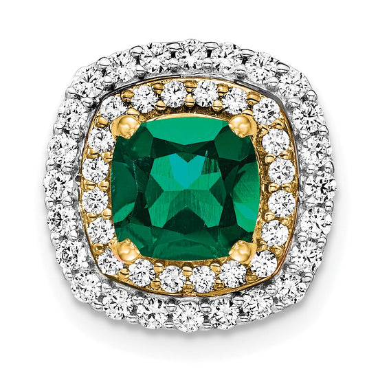 14k Two Tone 1/2 carat Lab Grown Diamond VS/SI+ G+ and Lab Created Emerald Chain Slide Pendant