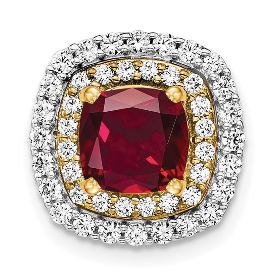 14k Two Tone 1/2 carat Lab Grown Diamond VS/SI+ G+ and Lab Created Ruby Chain Slide Pendant