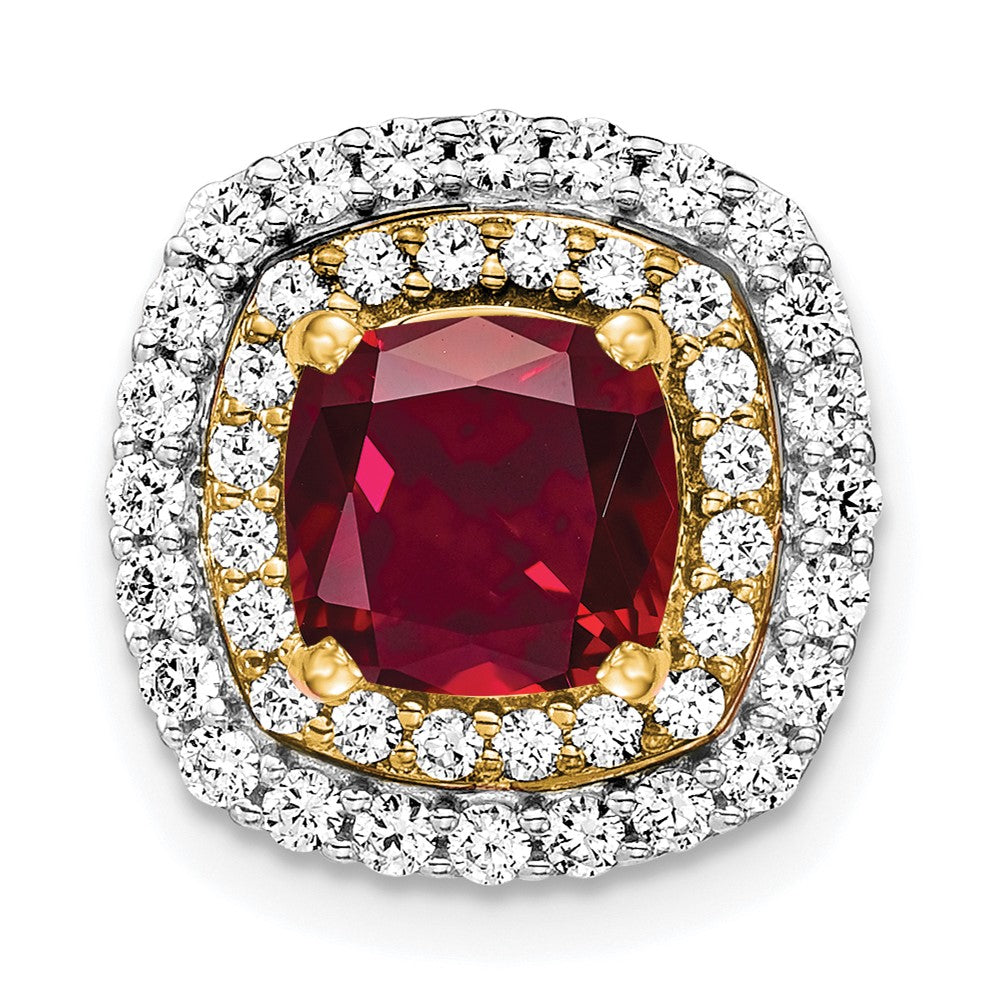14k Two Tone 1/2 carat Lab Grown Diamond VS/SI+ G+ and Lab Created Ruby Chain Slide Pendant