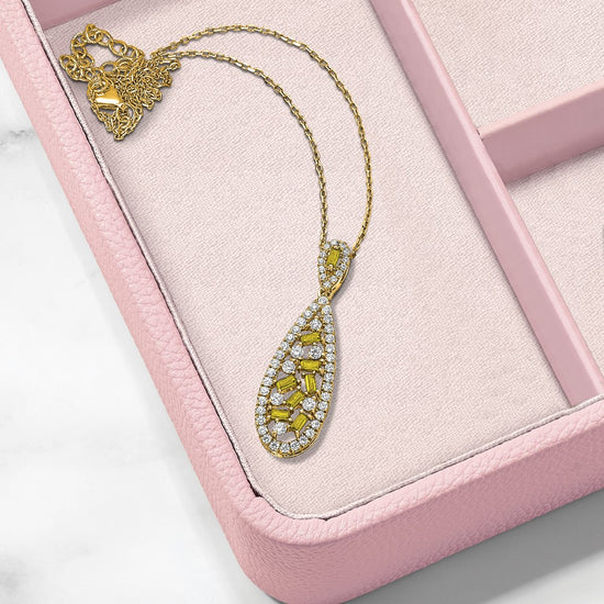 14k White Gold 7/8 carat Lab Grown Diamond VS/SI+ G+ and Lab Created Yellow Sapphire Chain Slide Pendant
