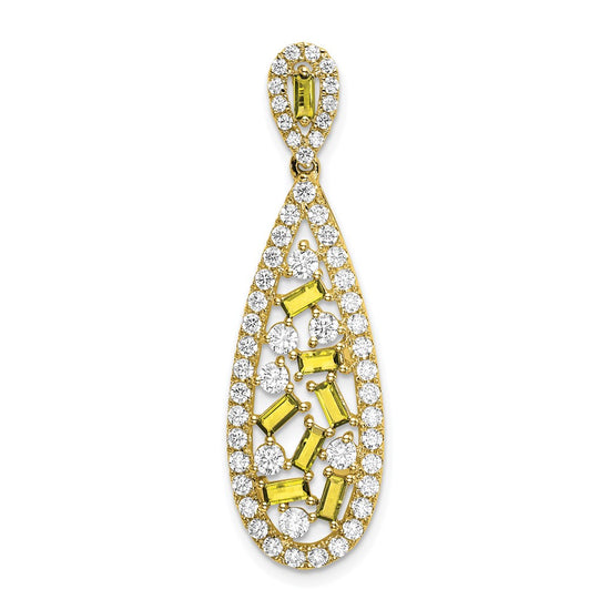 14k White Gold 7/8 carat Lab Grown Diamond VS/SI+ G+ and Lab Created Yellow Sapphire Chain Slide Pendant
