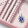 14k White Gold 1/2 carat Lab Grown Diamond VS/SI and Oval Lab Created Blue Sapphire Halo Chain Slide Pendant