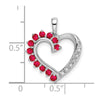 14k White Gold Ruby and Diamond Heart Pendant