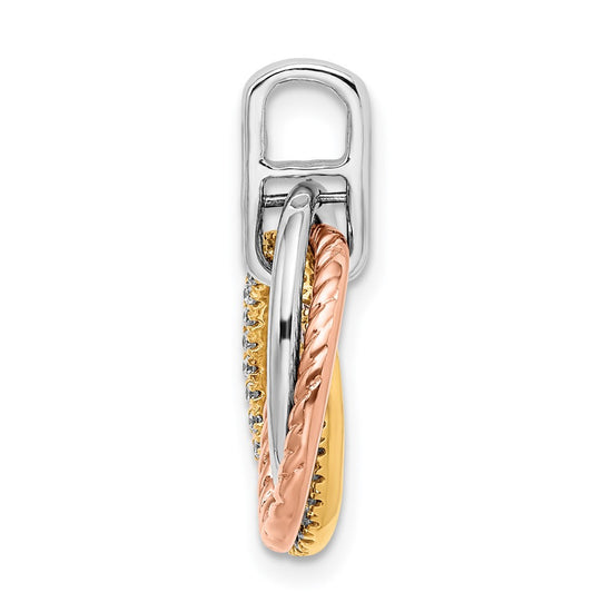 14k Tri-color 1/6 carat Diamond Three Oval Dangle Pendant