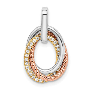 14k Tri-color 1/6 carat Diamond Three Oval Dangle Pendant