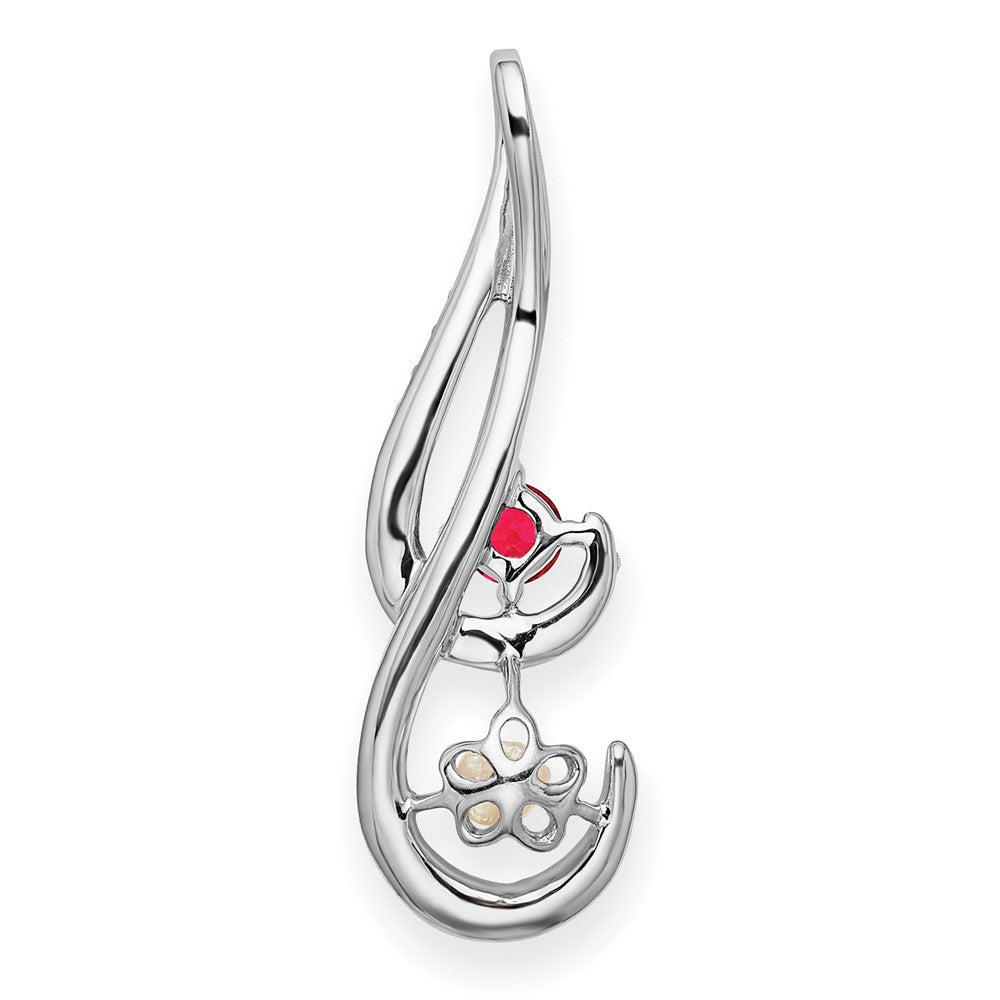 14k White Gold 6-7mm Round White Freshwater Cultured Pearl/Ruby/Diamond Slide Fits up to 4mm Fancy Omega Only