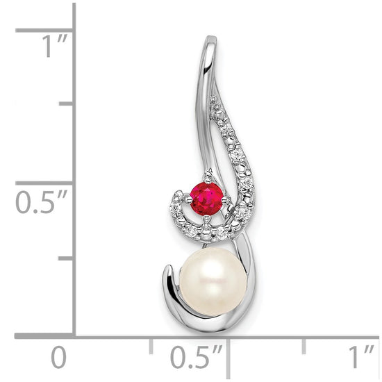 14k White Gold 6-7mm Round White Freshwater Cultured Pearl/Ruby/Diamond Slide Fits up to 4mm Fancy Omega Only
