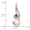 14k White Gold 6-7mm Round White Freshwater Cultured Pearl/Ruby/Diamond Slide Fits up to 4mm Fancy Omega Only