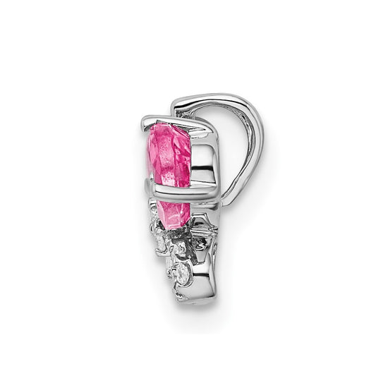 14k White Gold Pear Pink Tourmaline and Diamond Butterfly Chain Slide