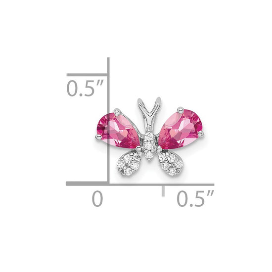 14k White Gold Pear Pink Tourmaline and Diamond Butterfly Chain Slide