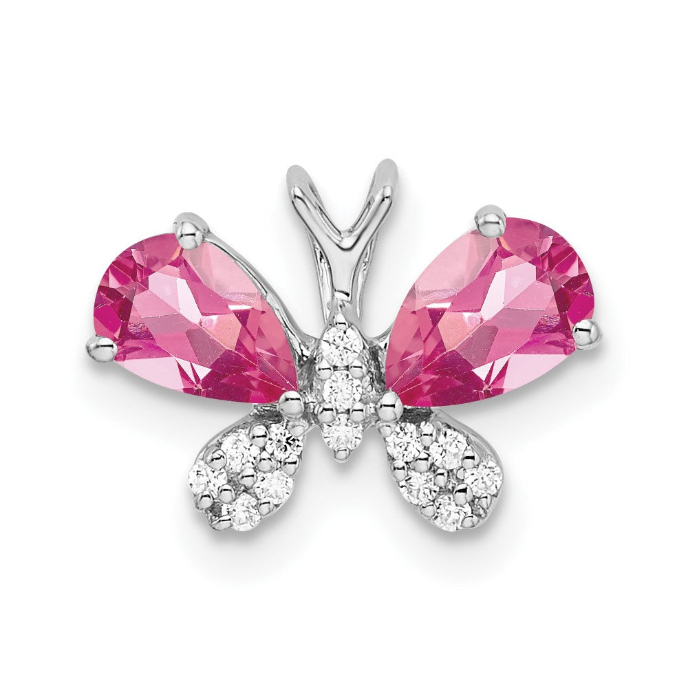 14k White Gold Pear Pink Tourmaline and Diamond Butterfly Chain Slide
