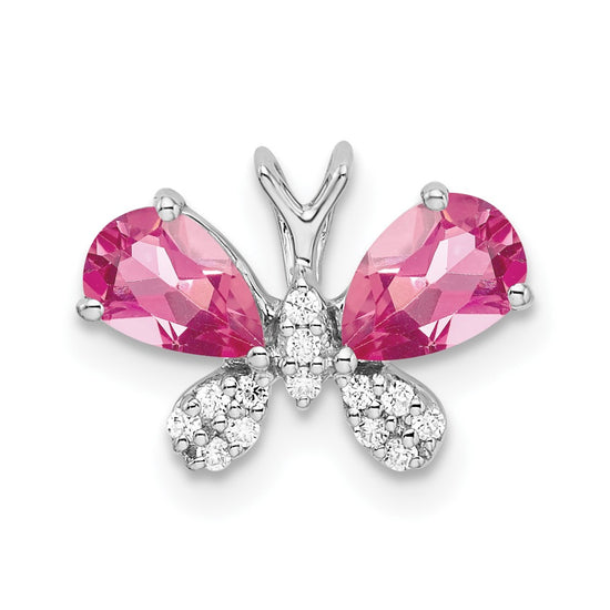 14k White Gold Pear Pink Tourmaline and Diamond Butterfly Chain Slide