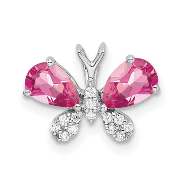 14k White Gold Pear Pink Tourmaline and Diamond Butterfly Chain Slide