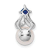 14k White Gold 7-8mm Round White Freshwater Cultured Pearl/Square Sapphire/Diamond Chain Slide