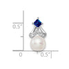 14k White Gold 7-8mm Round White Freshwater Cultured Pearl/Square Sapphire/Diamond Chain Slide
