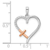 14k Two-tone White and Rose Heart with Cross 1/20 carat Diamond Pendant