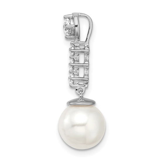 14k White Gold 8-9mm Round White Freshwater Cultured Pearl and Diamond Chain Slide