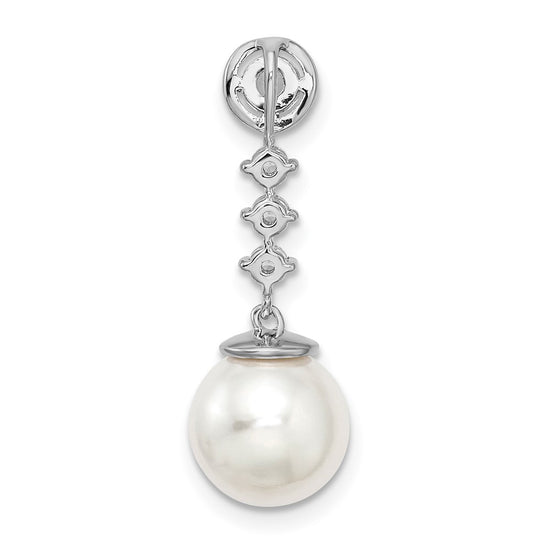 14k White Gold 8-9mm Round White Freshwater Cultured Pearl and Diamond Chain Slide