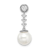 14k White Gold 8-9mm Round White Freshwater Cultured Pearl and Diamond Chain Slide