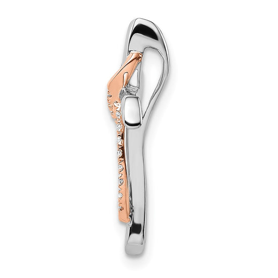 14k Two-tone White and Rose Gold 1/15 carat Diamond Cross with Ribbon Chain Slide