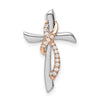 14k Two-tone White and Rose Gold 1/15 carat Diamond Cross with Ribbon Chain Slide