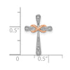14k Two-tone White and Rose Gold Diamond Cross with Infinity Chain Slide