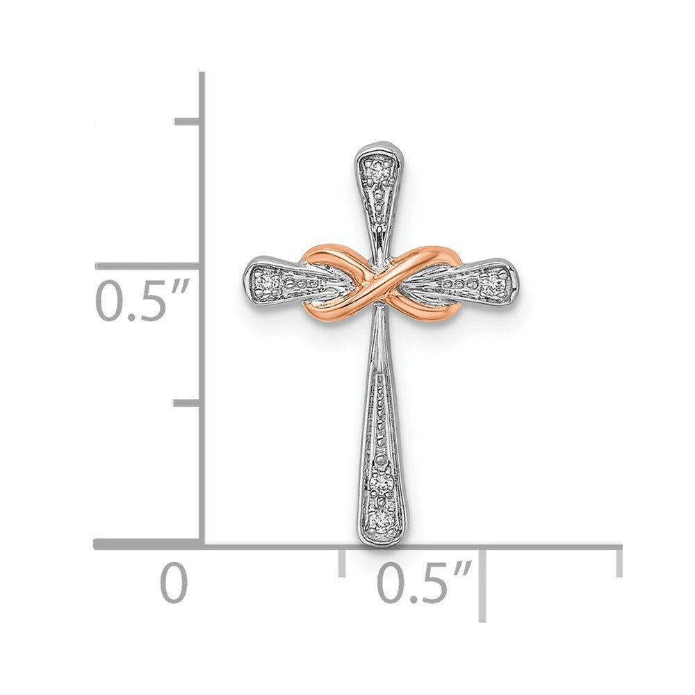 14k Two-tone White and Rose Gold Diamond Cross with Infinity Chain Slide