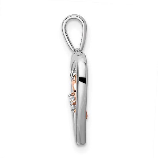 14k Two-tone White and Rose 1/20 carat Diamond Double Heart Pendant