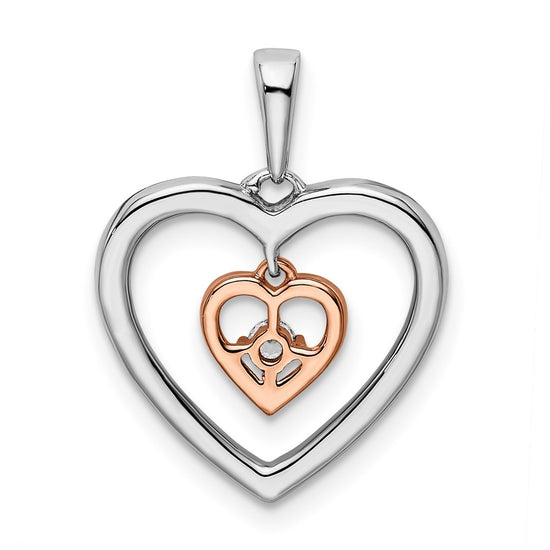 14k Two-tone White and Rose 1/20 carat Diamond Double Heart Pendant