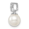 14k White Gold 7-8mm Round White Freshwater Cultured Pearl and Diamond Chain Slide